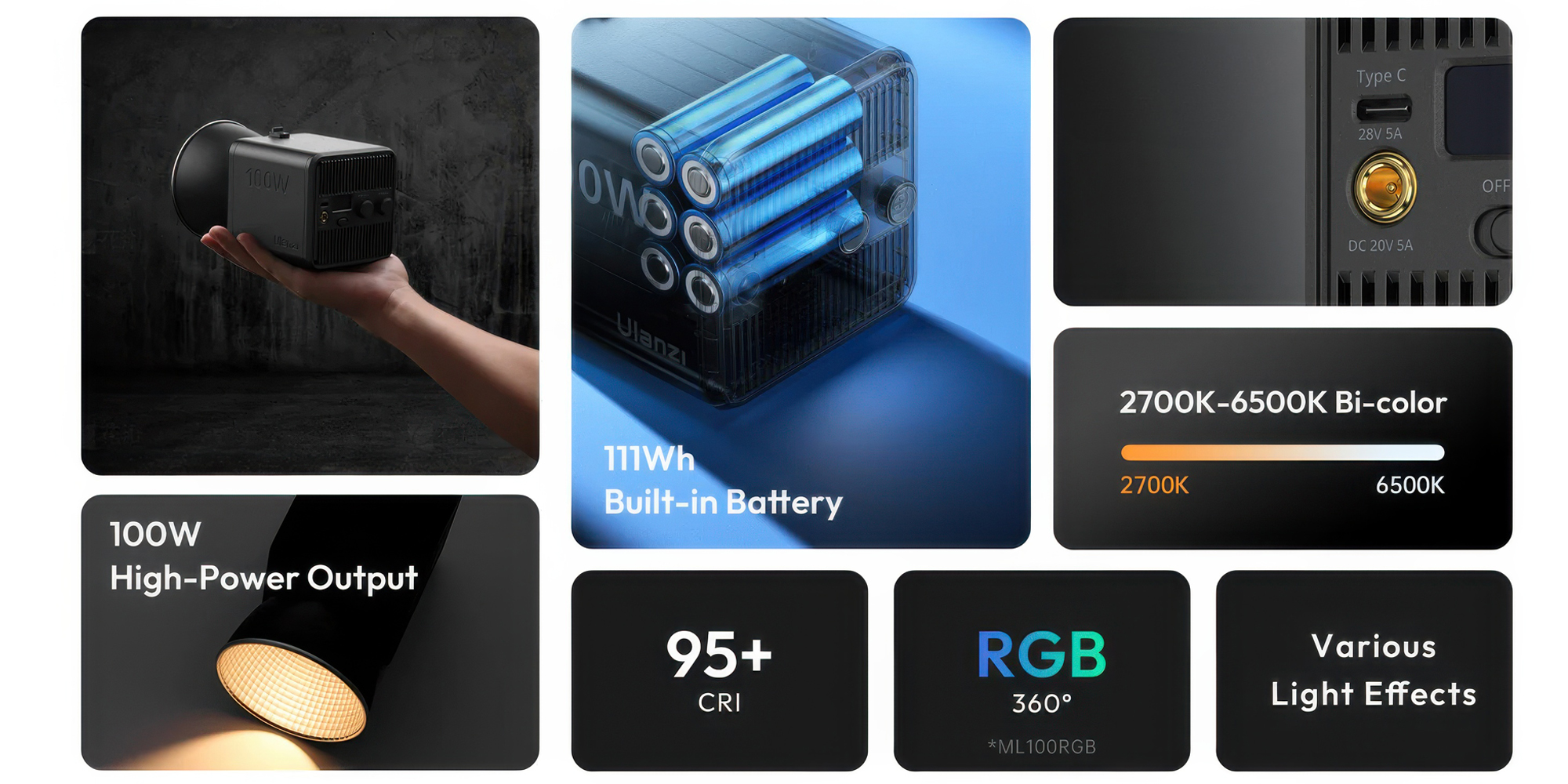 Lampa LED Ulanzi ML100 - RGB, WB (2700 K - 6500 K)